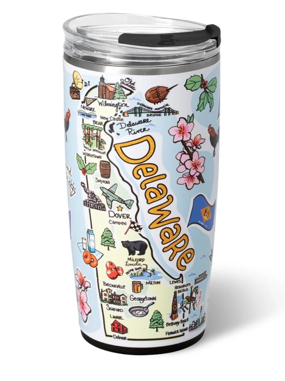 Swig Life Delaware 22oz Insulated Tumbler Mug Stainless Steel NWT Fish-Kiss Map